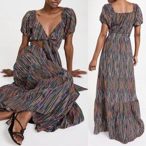 Ramy Brook Size S Megan Multi Color Striped Puff-Sleeve Maxi Dress
